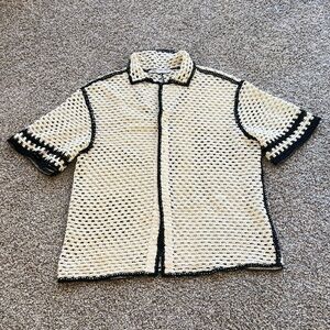 Zara Cream and Black Knit Top Medium